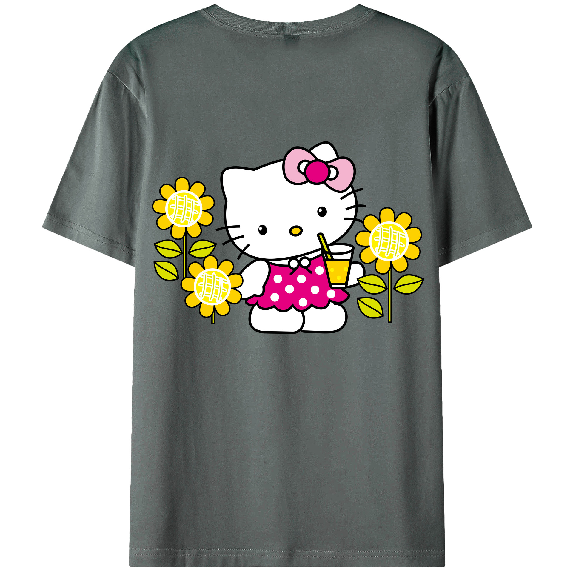 （画像用） Hello Kitty ハローキティ 綿100％ メンズ半袖Tシャツ（バックプリント） 通気性